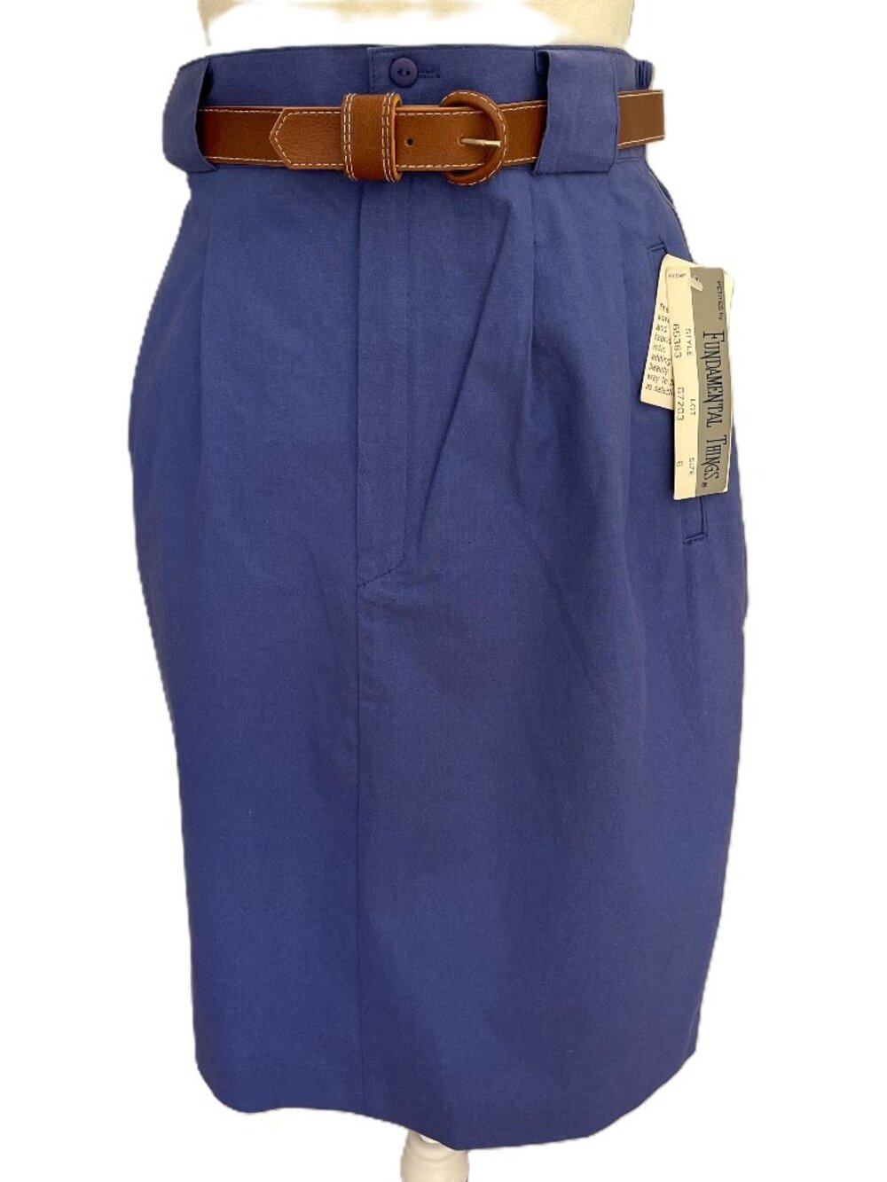 Vtg Petite by Fundamental Things 100% Cotton Blue Skirt Belt Women’s Sz 6 NEW